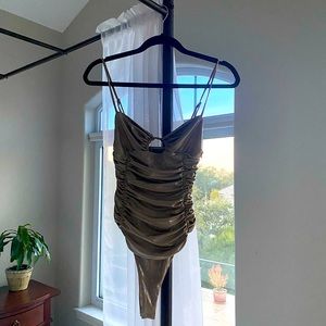 ZARA gold shimmer ruched bodysuit